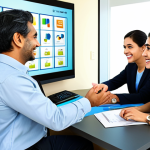 Home Loan Comparison**

"A family-friendly scene depicting a couple, fully clothed in modest attire, consulting with a friendly bank representative at a modern bank branch. The background includes visuals of different home loan options displayed on a screen. Emphasis on comparing interest rates and benefits. Safe for work, appropriate content, professional illustration, perfect anatomy, natural proportions, well-formed hands, proper finger count."

**
