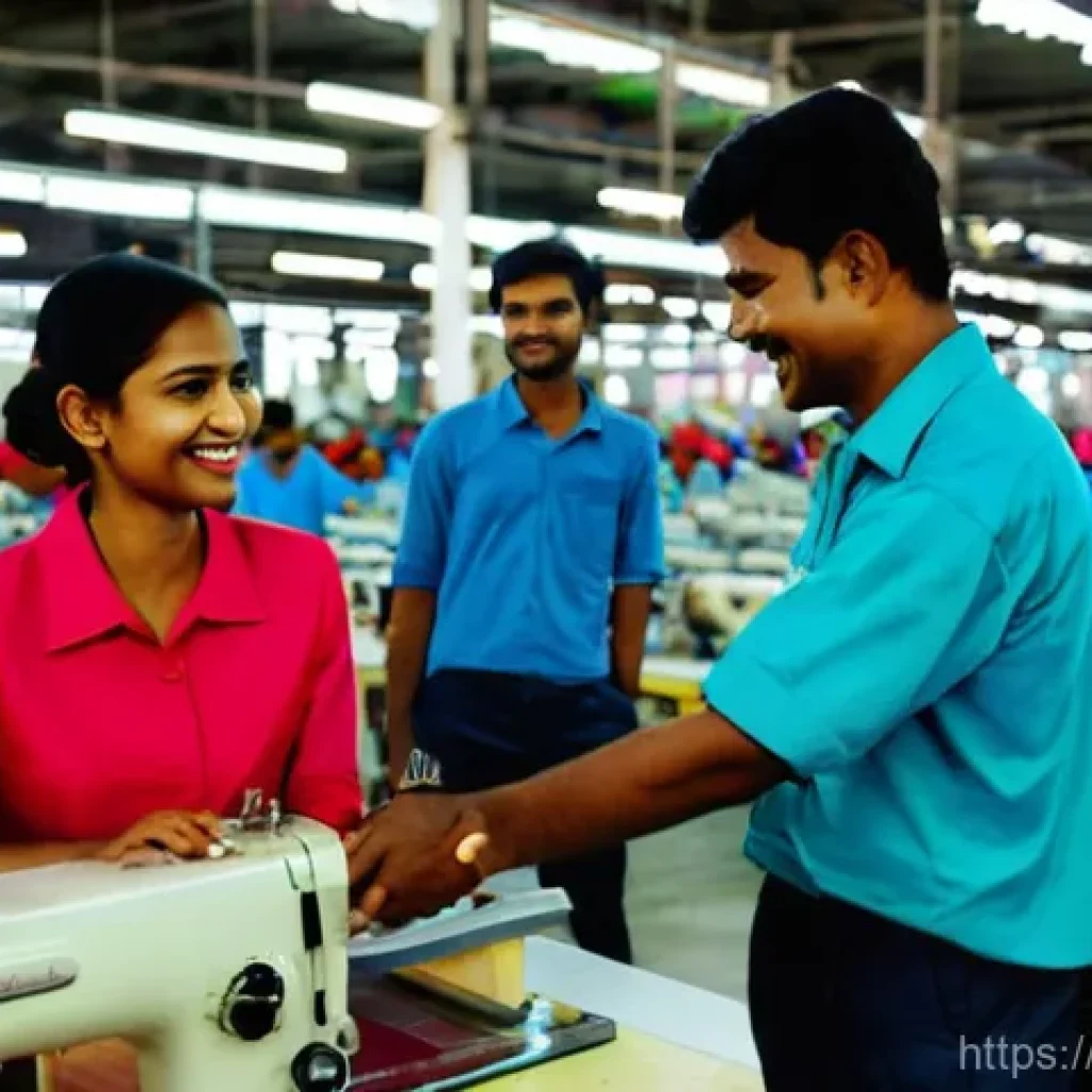 주식 투자와 환율 상관성 - **Prompt:** A dynamic, wide-angle shot of a bustling garment factory floor in Bangladesh. The scene ...