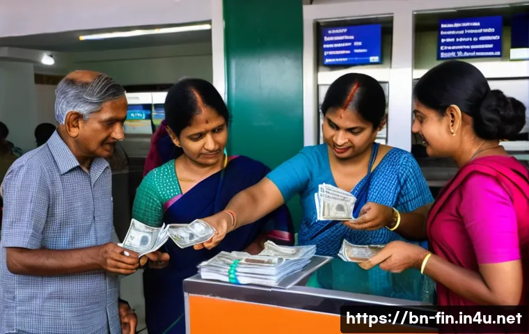 해외여행 환전 시기 - A detailed scene of a busy currency exchange center in Bangladesh during midweek, showing a diverse ...