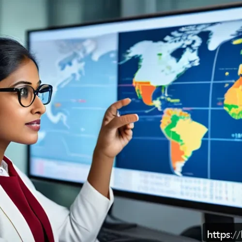 자유무역협정과 환율 관계 - A detailed, realistic illustration of a Bangladeshi businesswoman in a modern office setting analyzi...